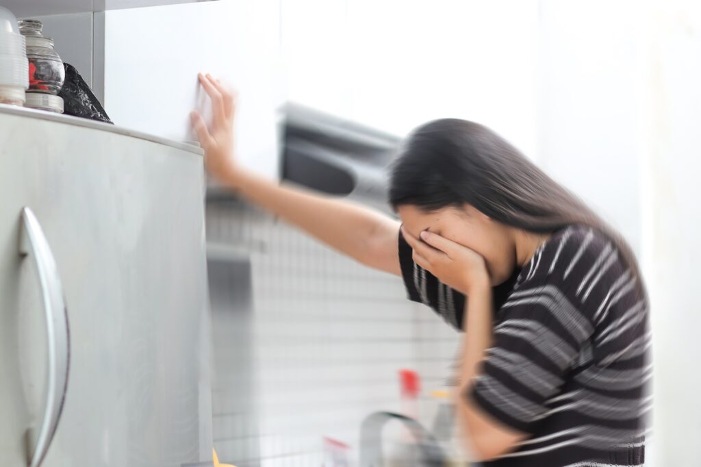 Sick Young Asian Woman Having Headache Suffering From Vertigo Or Dizziness Symptoms